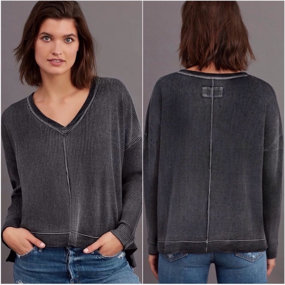 Pilcro Graphite Wash Waffle Knit‎ Raglan Sleeve Oversized Thermal